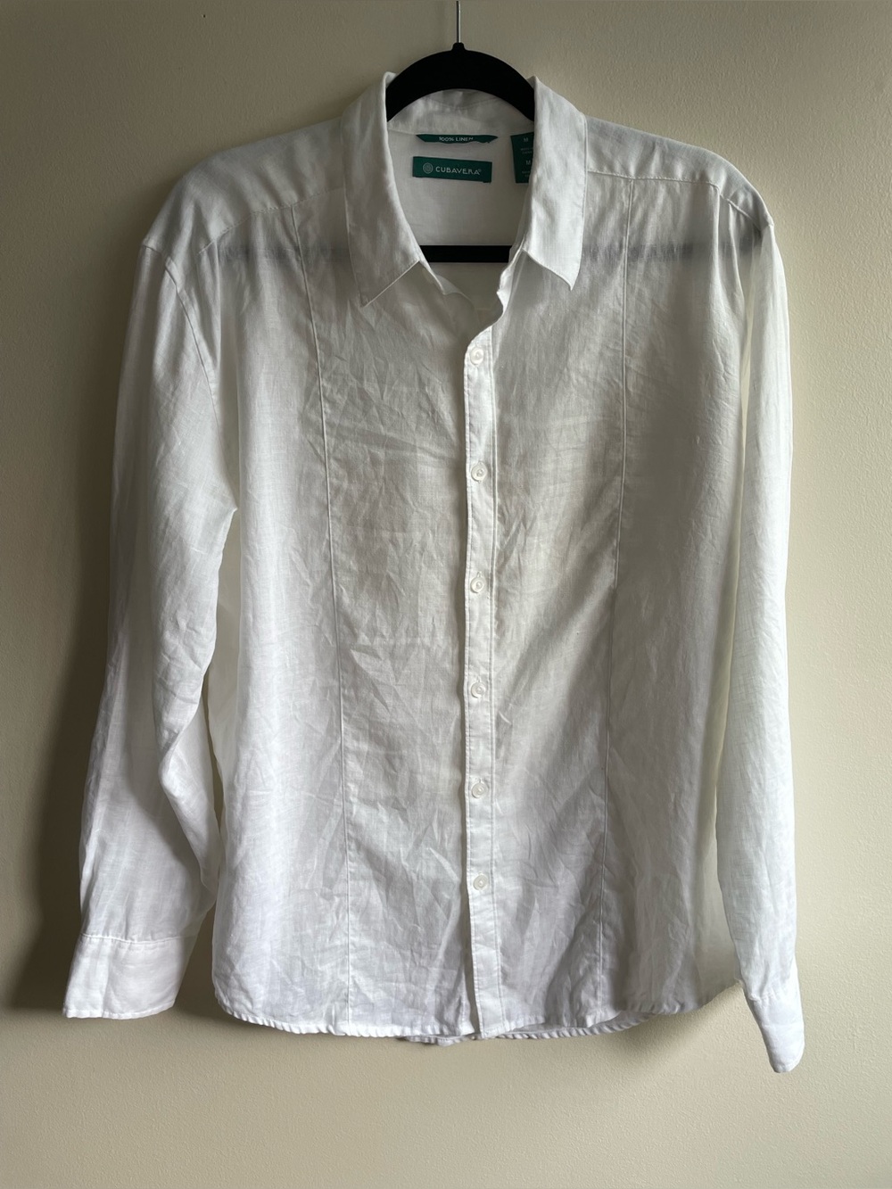 Cubavera Men’s 100% Linen White Button Up Sport Shirt M Long Sleeve